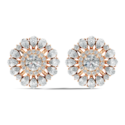 Women's 3.96 Ct Pear & Round Cut  Labgrown  Diamond Stud Earrings In 18K White Gold - HIGHCARAT DIAMONDS