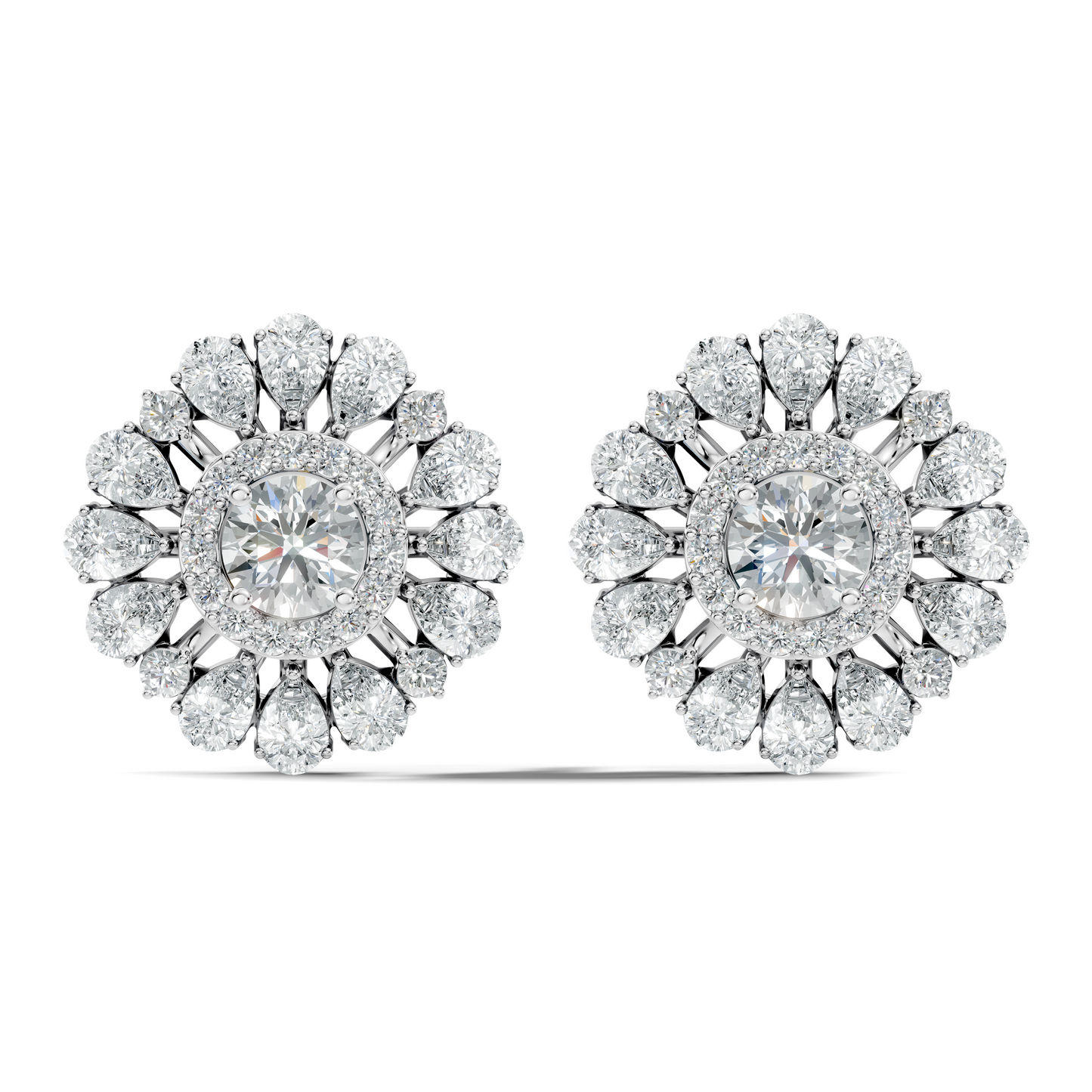 Women's 3.96 Ct Pear & Round Cut  Labgrown  Diamond Stud Earrings In 18K White Gold - HIGHCARAT DIAMONDS