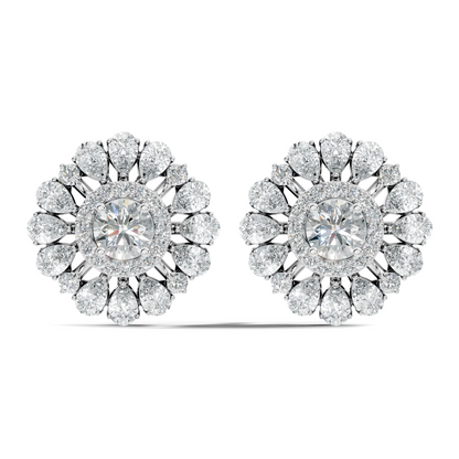 Women's 3.96 Ct Pear & Round Cut  Labgrown  Diamond Stud Earrings In 18K White Gold - HIGHCARAT DIAMONDS
