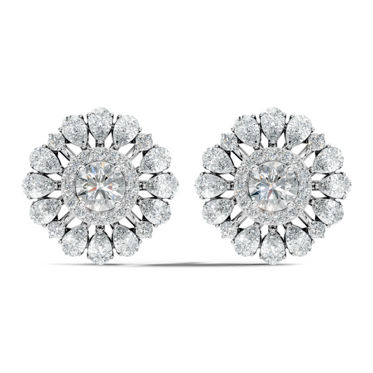Women's 3.96 Ct Pear & Round Cut  Labgrown  Diamond Stud Earrings In 18K White Gold - HIGHCARAT DIAMONDS