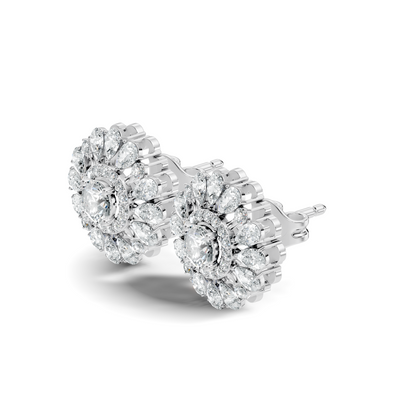 Women's 3.96 Ct Pear & Round Cut  Labgrown  Diamond Stud Earrings In 18K White Gold - HIGHCARAT DIAMONDS