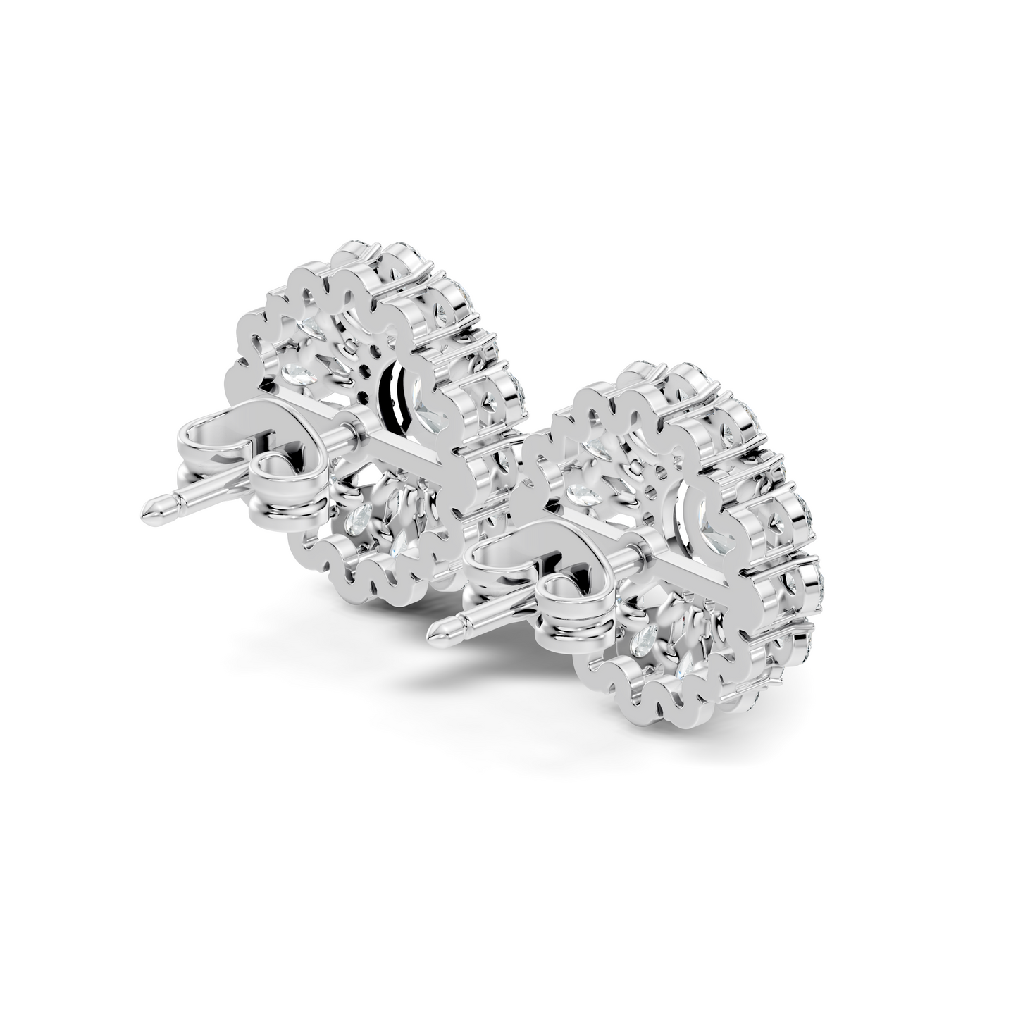 Women's 3.96 Ct Pear & Round Cut  Labgrown  Diamond Stud Earrings In 18K White Gold - HIGHCARAT DIAMONDS