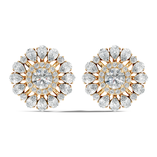 Women's 3.96 Ct Pear & Round Cut  Labgrown  Diamond Stud Earrings In 18K White Gold - HIGHCARAT DIAMONDS