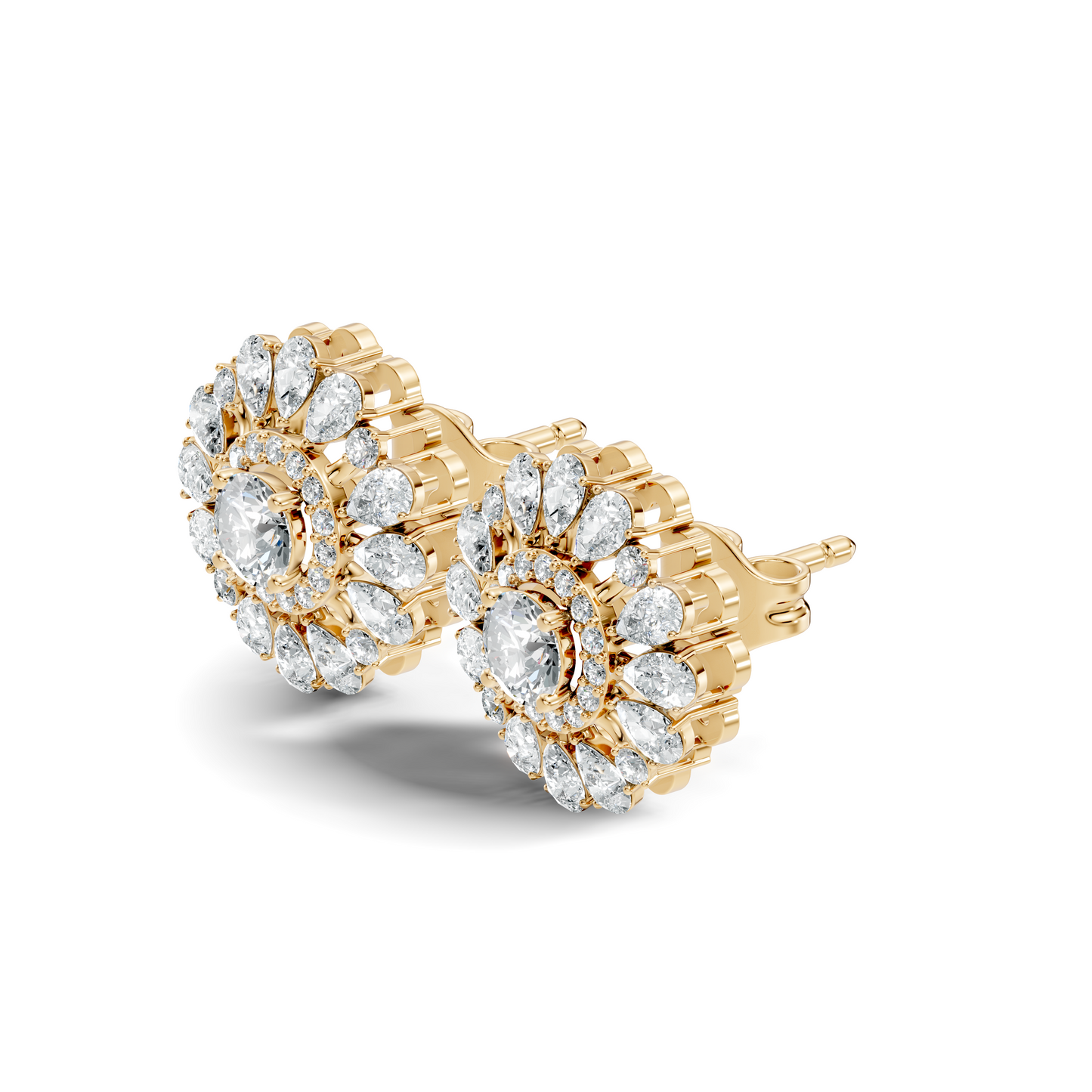 Women's 3.96 Ct Pear & Round Cut  Labgrown  Diamond Stud Earrings In 18K White Gold - HIGHCARAT DIAMONDS