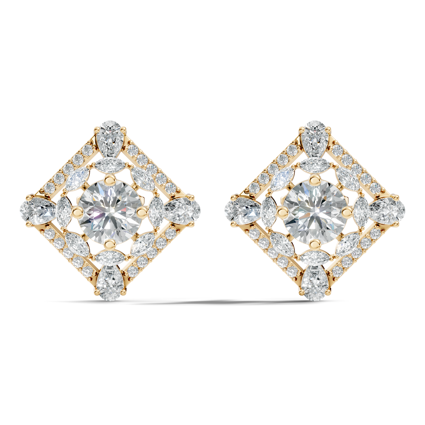 3.78 CT Pear Or Marquise Lab-Grown Diamond Stud Earrings In 14K Solid Gold - HIGHCARAT DIAMONDS