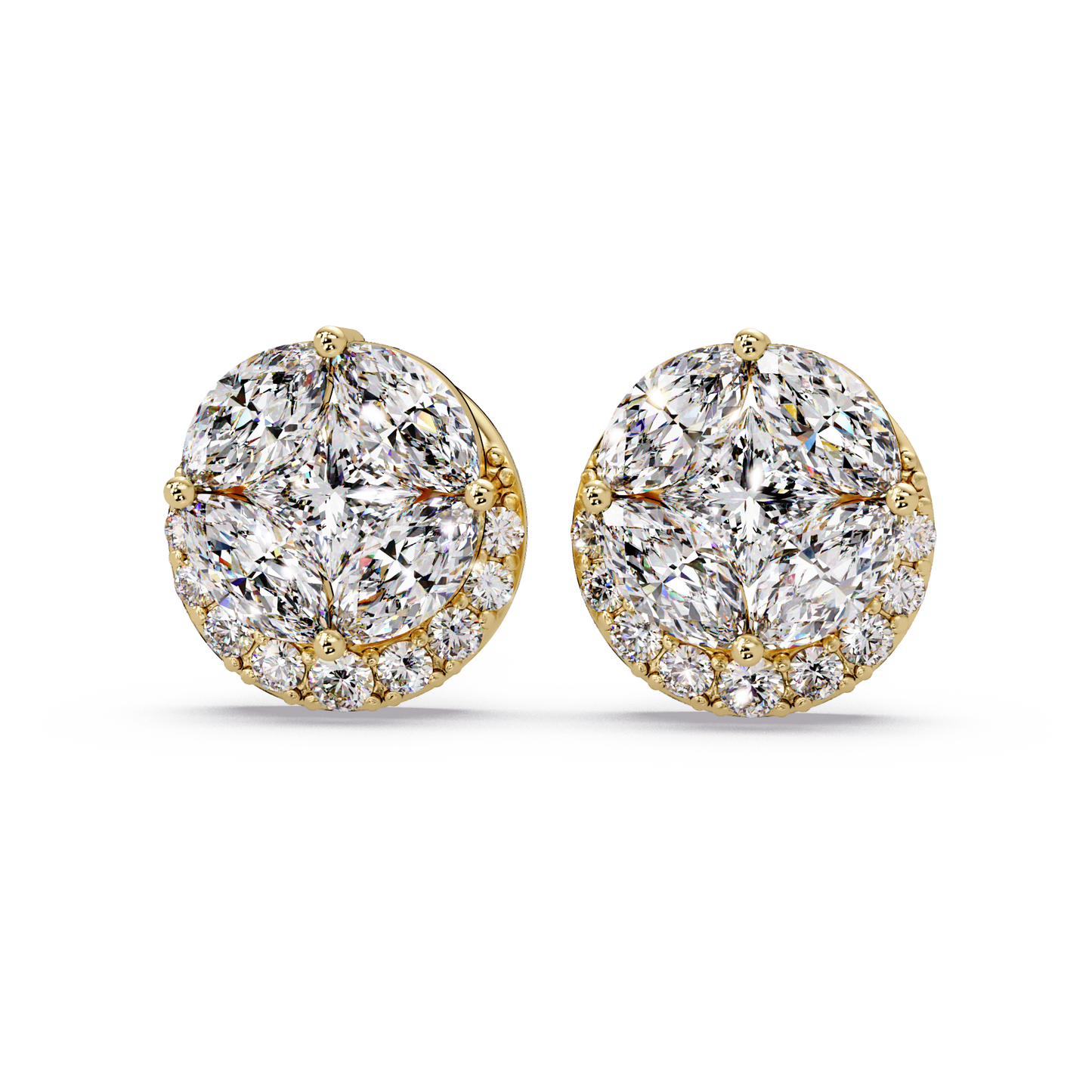 Round Cluster Lab Grown Diamond Stud Halo Earrings - HIGHCARAT DIAMONDS