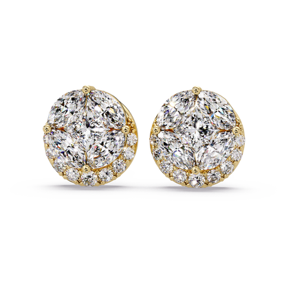 Round Cluster Lab Grown Diamond Stud Halo Earrings - HIGHCARAT DIAMONDS