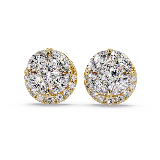 Round Cluster Lab Grown Diamond Stud Halo Earrings - HIGHCARAT DIAMONDS