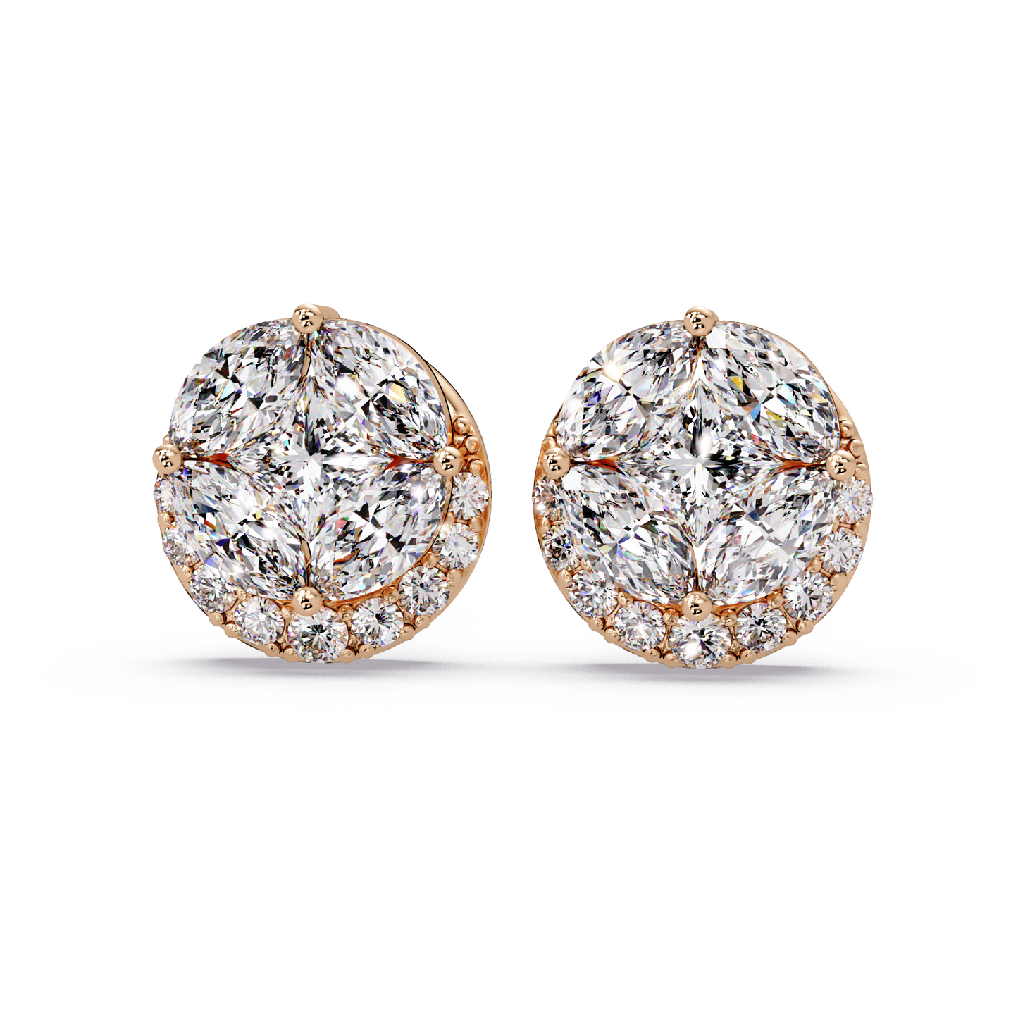 Round Cluster Lab Grown Diamond Stud Halo Earrings - HIGHCARAT DIAMONDS