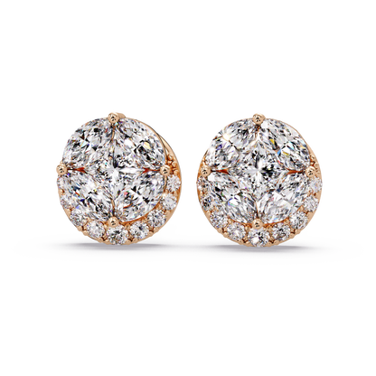 Round Cluster Lab Grown Diamond Stud Halo Earrings - HIGHCARAT DIAMONDS