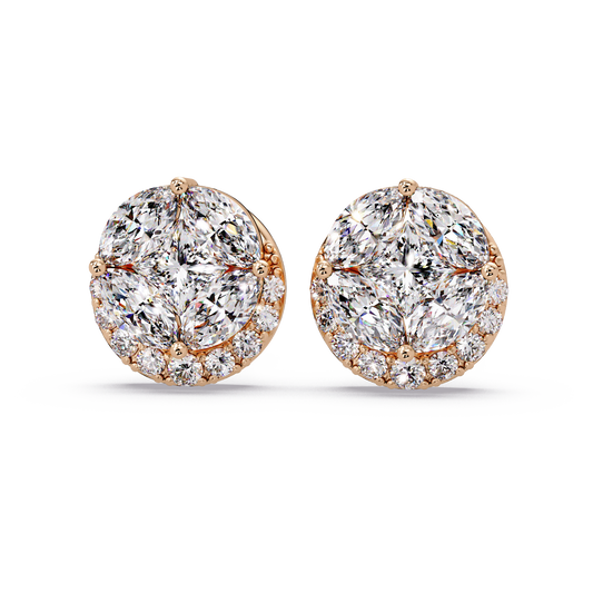 Round Cluster Lab Grown Diamond Stud Halo Earrings - HIGHCARAT DIAMONDS
