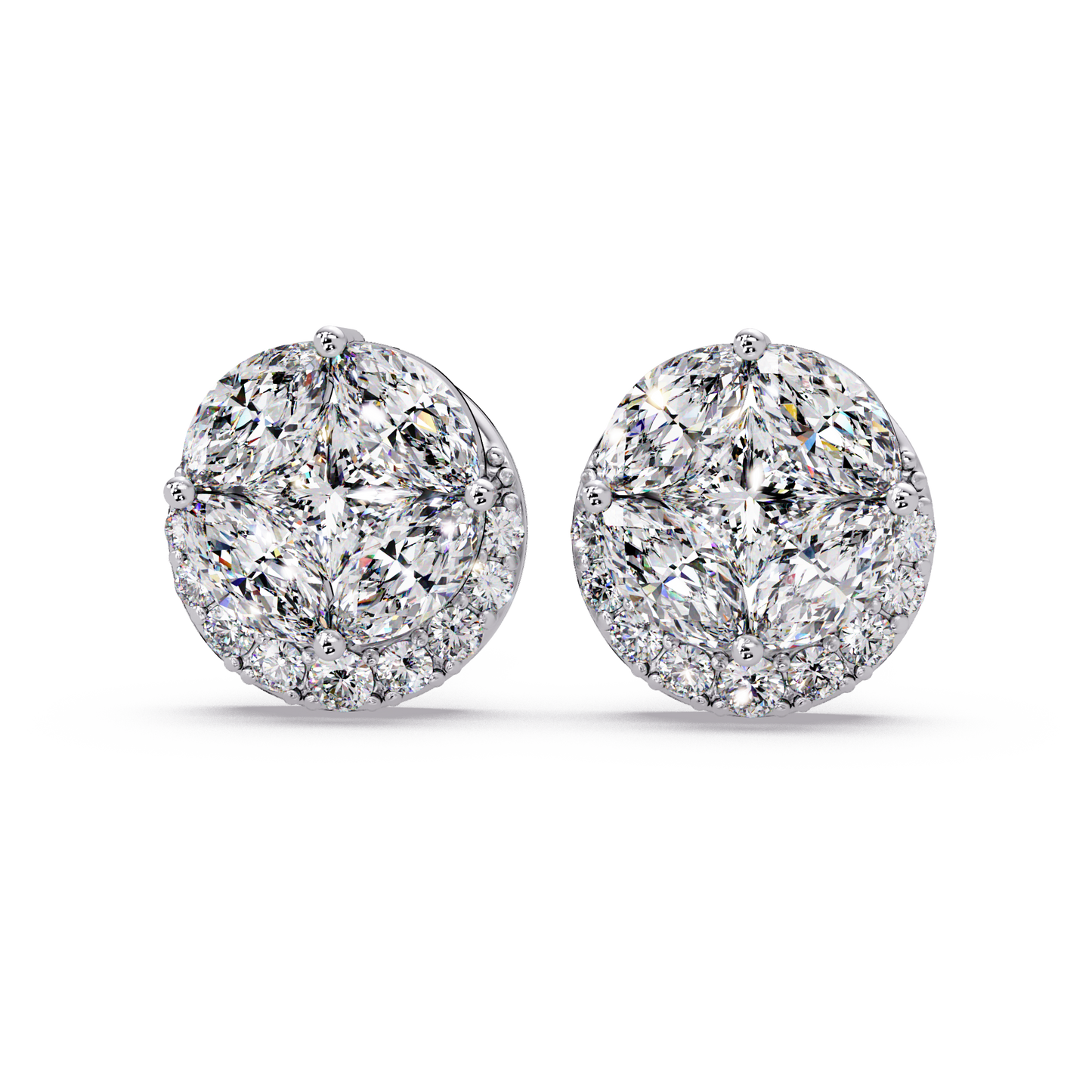 Round Cluster Lab Grown Diamond Stud Halo Earrings - HIGHCARAT DIAMONDS