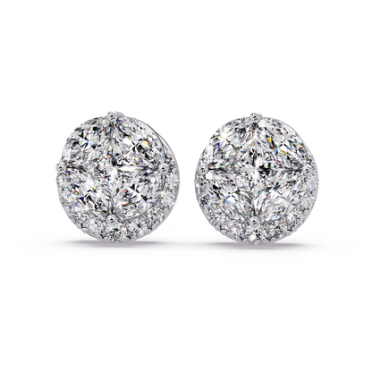 Round Cluster Lab Grown Diamond Stud Halo Earrings - HIGHCARAT DIAMONDS