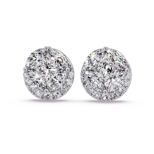 Round Cluster Lab Grown Diamond Stud Halo Earrings - HIGHCARAT DIAMONDS