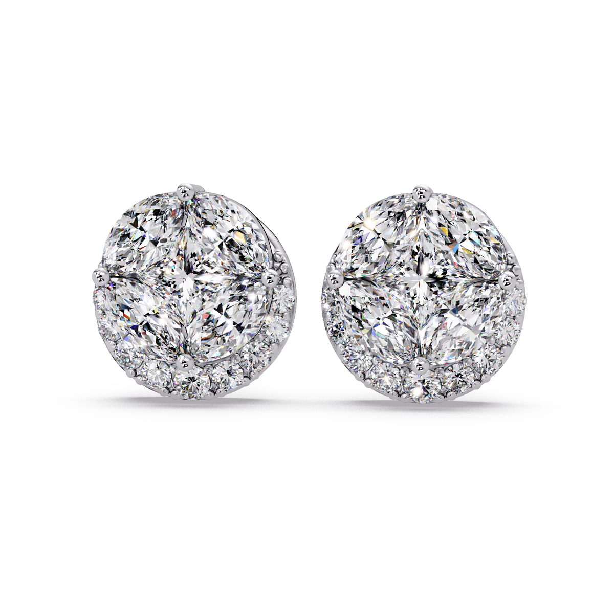 Round Cluster Lab Grown Diamond Stud Halo Earrings - HIGHCARAT DIAMONDS