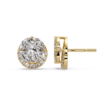 Round Cluster Lab Grown Diamond Stud Halo Earrings - HIGHCARAT DIAMONDS