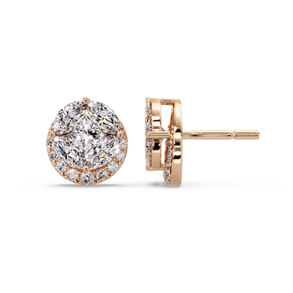 Round Cluster Lab Grown Diamond Stud Halo Earrings - HIGHCARAT DIAMONDS