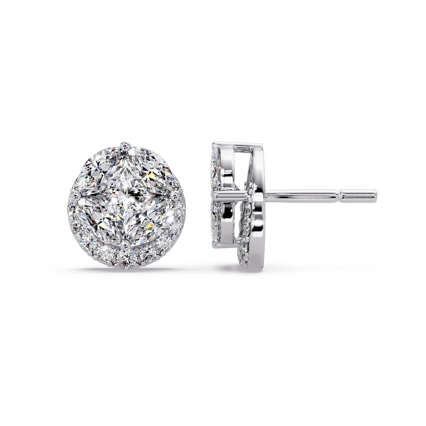 Round Cluster Lab Grown Diamond Stud Halo Earrings - HIGHCARAT DIAMONDS