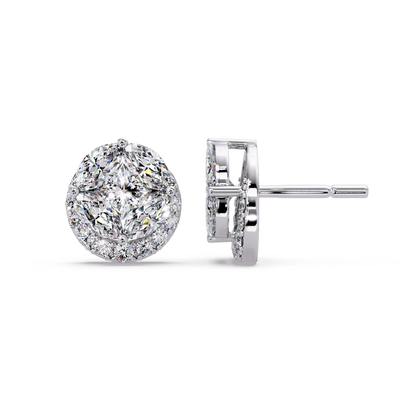 Round Cluster Lab Grown Diamond Stud Halo Earrings - HIGHCARAT DIAMONDS