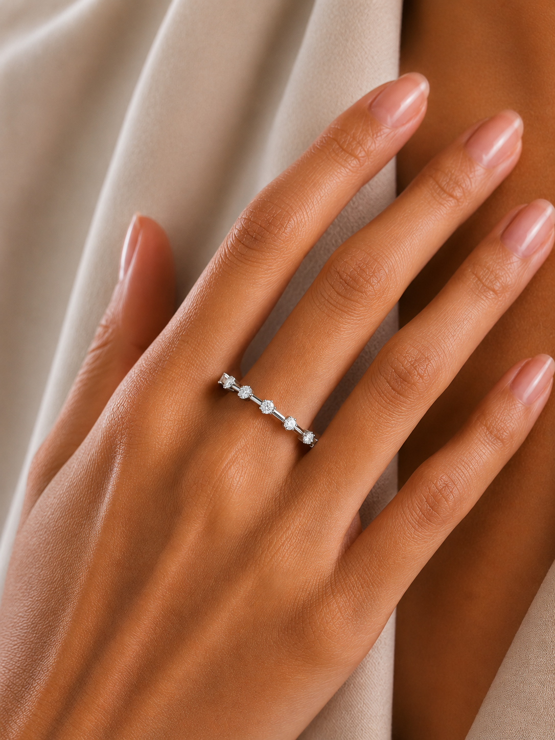 Round Cut 0.11Ct Diamond Prong Set Dainty Stackable Cluster Vintage Stacking Daily Wear Band For Her - HIGHCARAT DIAMONDS