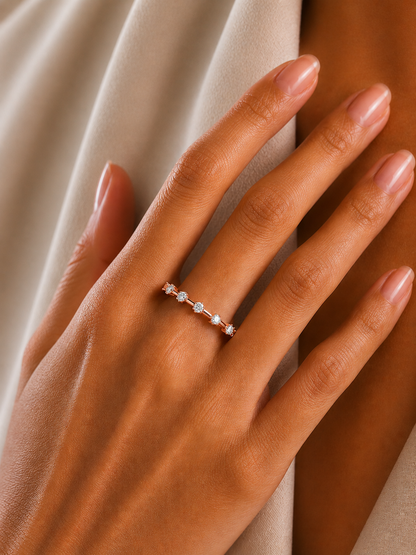 Round Cut 0.11Ct Diamond Prong Set Dainty Stackable Cluster Vintage Stacking Daily Wear Band For Her - HIGHCARAT DIAMONDS