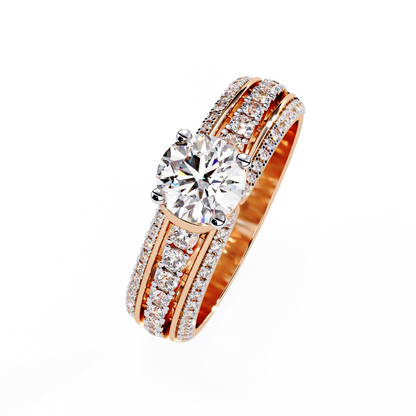 Round Cut 1.23Ct Lab Grown Diamond Unique Delicate Prong Set Three Row Statement Bridesmaid Ring