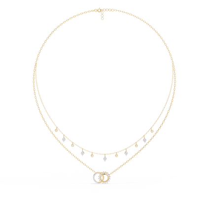 Round Cut 10k Solid  Rose Gold Diamond Unique Open Circle Vintage Multi Layer Statement Party Wear  Anneke Necklace