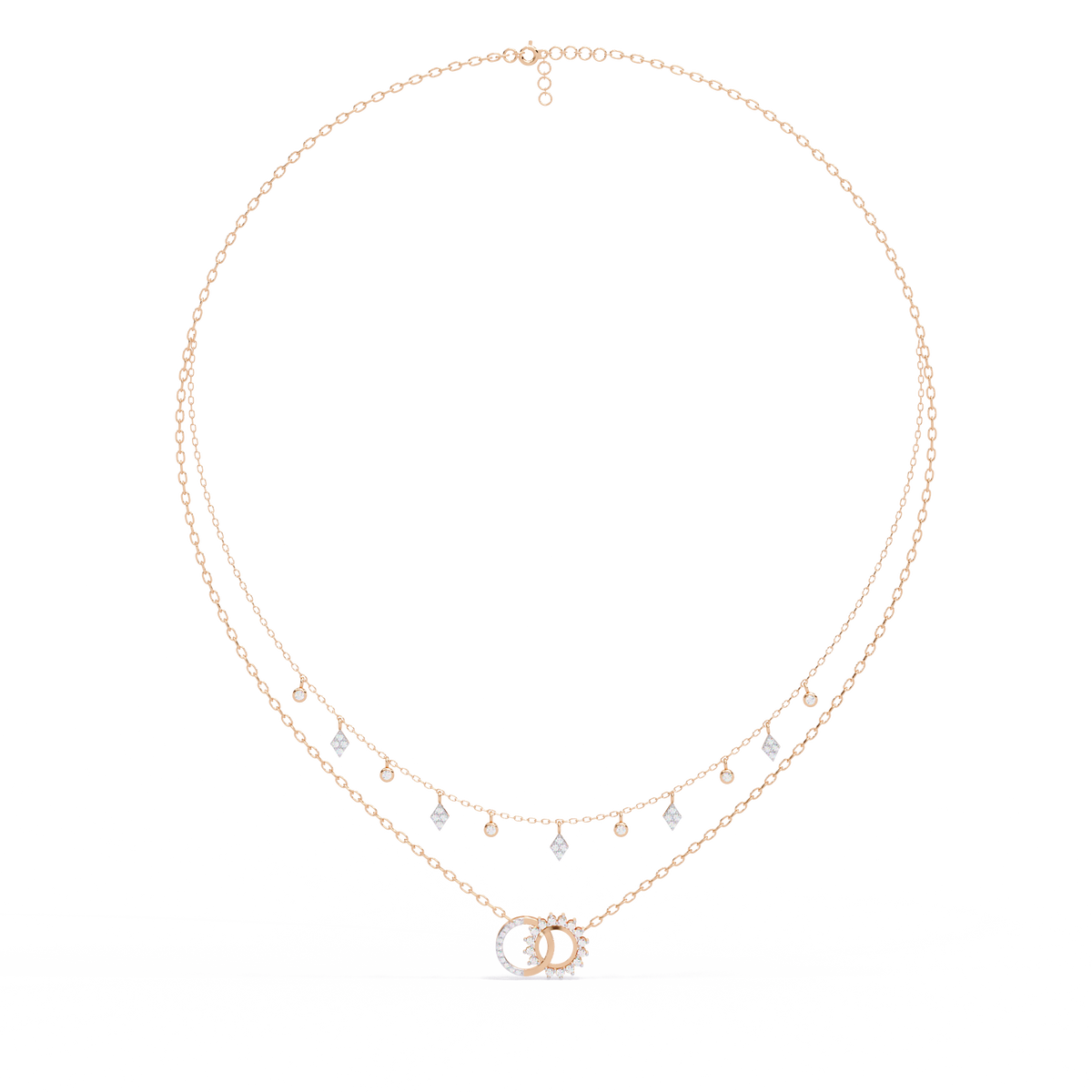 Round Cut 10k Solid  Rose Gold Diamond Unique Open Circle Vintage Multi Layer Statement Party Wear  Anneke Necklace - HIGHCARAT DIAMONDS