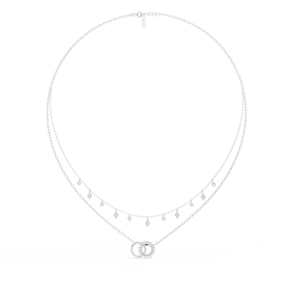 Round Cut 10k Solid  Rose Gold Diamond Unique Open Circle Vintage Multi Layer Statement Party Wear  Anneke Necklace