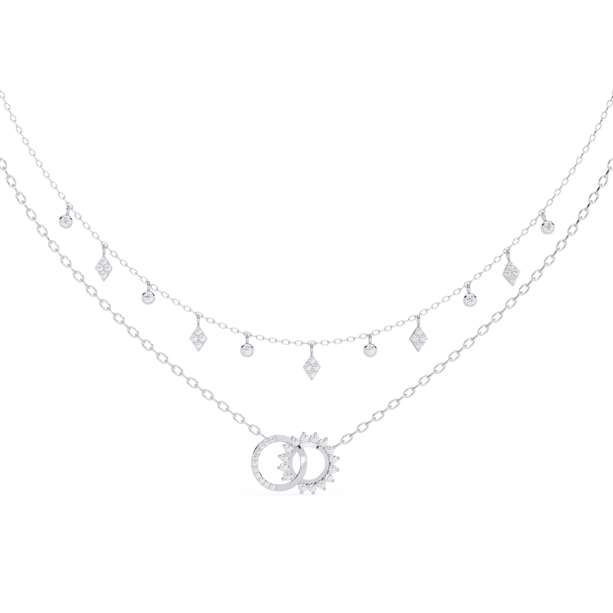 Round Cut 10k Solid  Rose Gold Diamond Unique Open Circle Vintage Multi Layer Statement Party Wear  Anneke Necklace - HIGHCARAT DIAMONDS