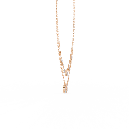 Round Cut 10k Solid  Rose Gold Diamond Unique Open Circle Vintage Multi Layer Statement Party Wear  Anneke Necklace