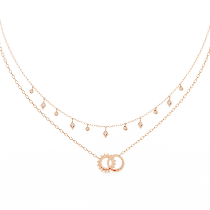 Round Cut 10k Solid  Rose Gold Diamond Unique Open Circle Vintage Multi Layer Statement Party Wear  Anneke Necklace