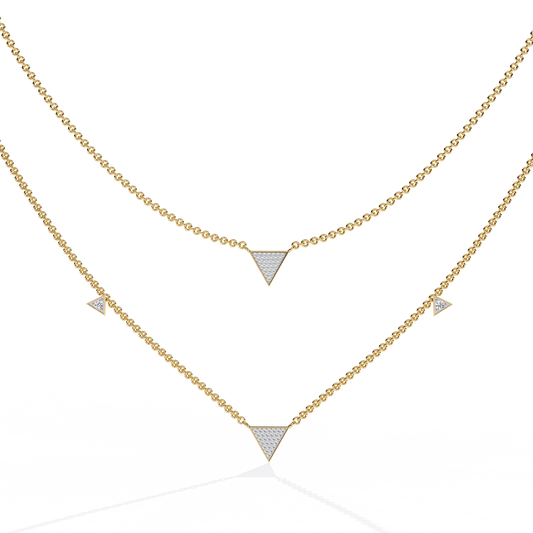 Round Cut 14k Solid White Gold Lab Grow And Natural Diamond Triangle Shape  Halo Necklace stunning look for girl