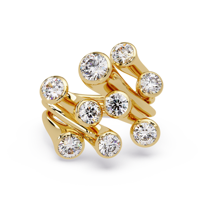 Round Cut Bezel Set Multi Layer Lab Grown Diamond Open Ring - HIGHCARAT DIAMONDS