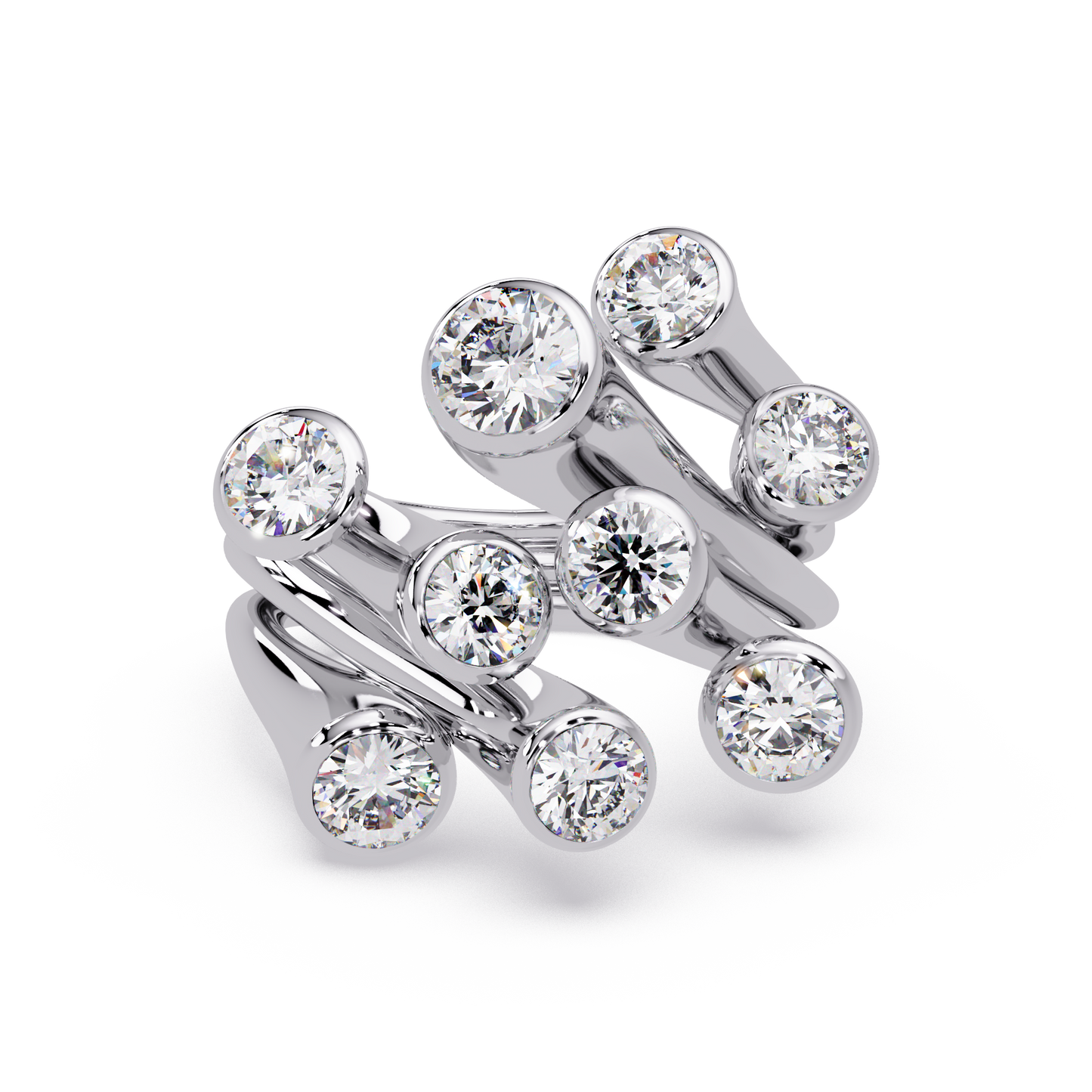 Round Cut Bezel Set Multi Layer Lab Grown Diamond Open Ring - HIGHCARAT DIAMONDS