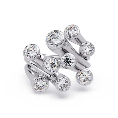 Round Cut Bezel Set Multi Layer Lab Grown Diamond Open Ring - HIGHCARAT DIAMONDS