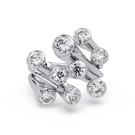 Round Cut Bezel Set Multi Layer Lab Grown Diamond Open Ring - HIGHCARAT DIAMONDS