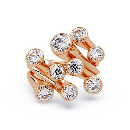 Round Cut Bezel Set Multi Layer Lab Grown Diamond Open Ring - HIGHCARAT DIAMONDS