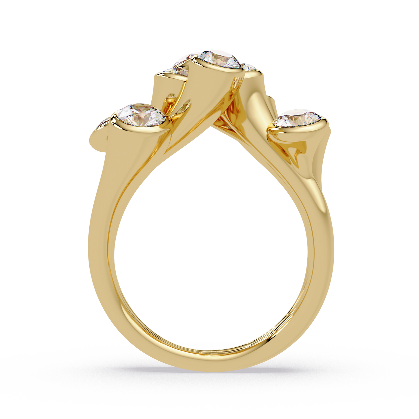 Round Cut Bezel Set Multi Layer Lab Grown Diamond Open Ring - HIGHCARAT DIAMONDS