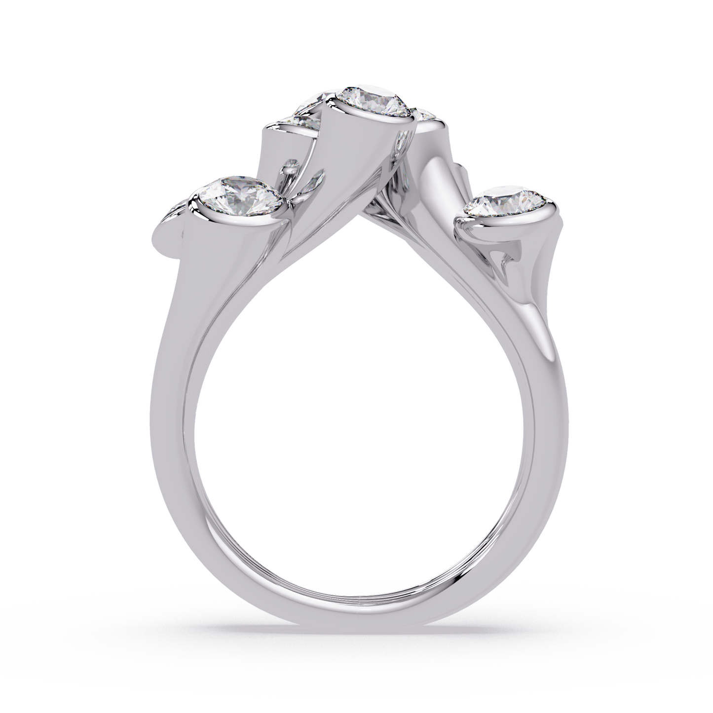 Round Cut Bezel Set Multi Layer Lab Grown Diamond Open Ring - HIGHCARAT DIAMONDS