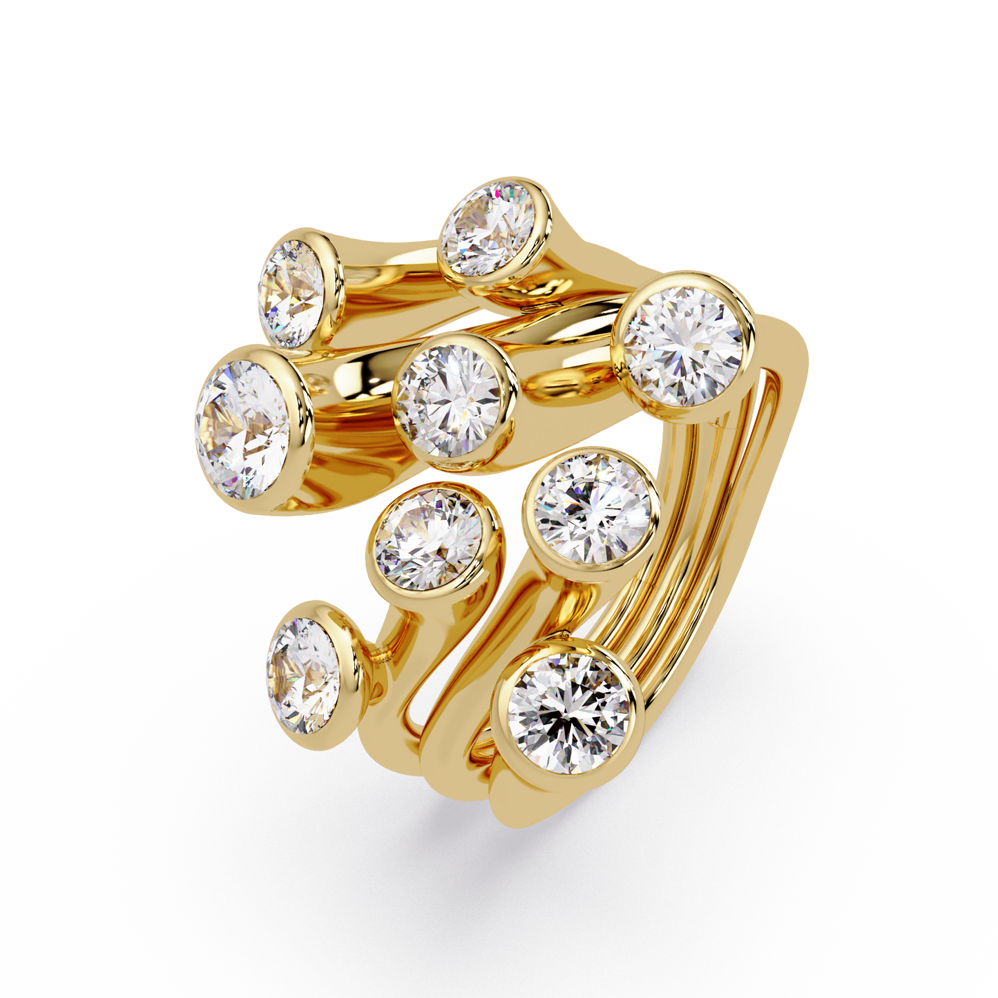 Round Cut Bezel Set Multi Layer Lab Grown Diamond Open Ring - HIGHCARAT DIAMONDS