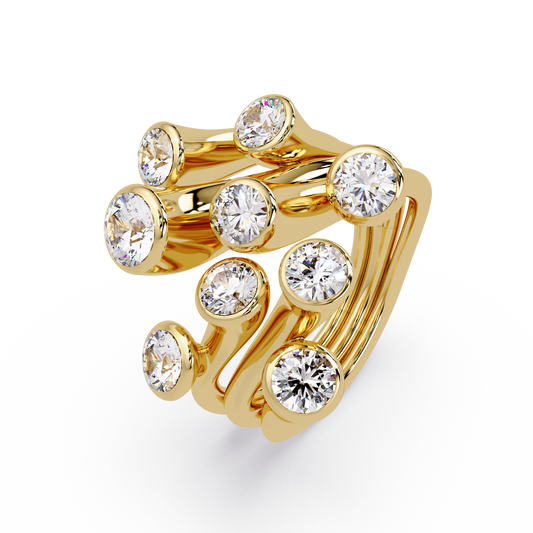 Round Cut Bezel Set Multi Layer Lab Grown Diamond Open Ring - HIGHCARAT DIAMONDS