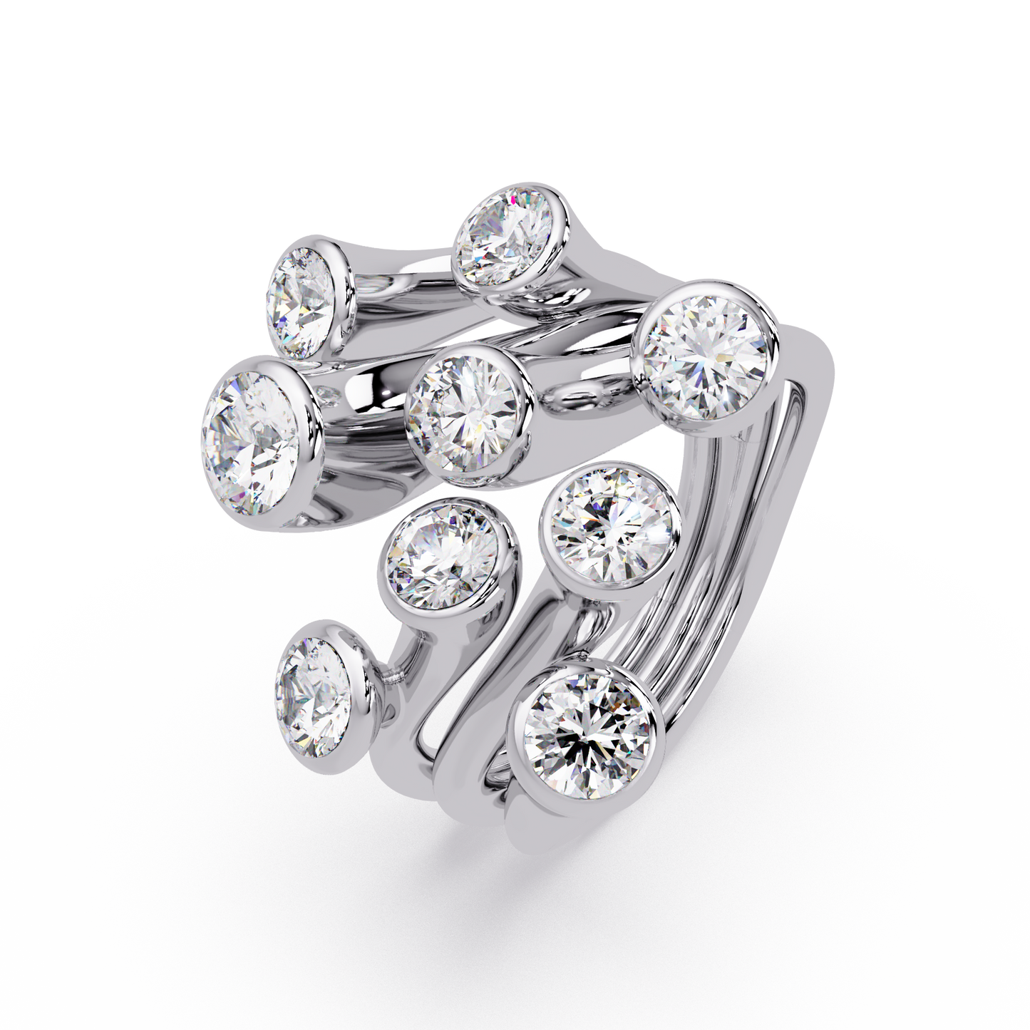 Round Cut Bezel Set Multi Layer Lab Grown Diamond Open Ring - HIGHCARAT DIAMONDS