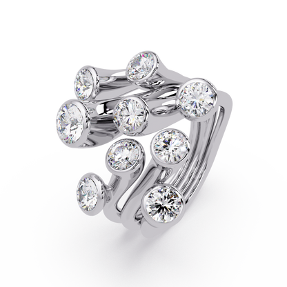 Round Cut Bezel Set Multi Layer Lab Grown Diamond Open Ring - HIGHCARAT DIAMONDS