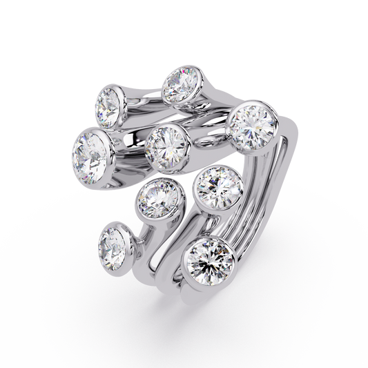 Round Cut Bezel Set Multi Layer Lab Grown Diamond Open Ring - HIGHCARAT DIAMONDS