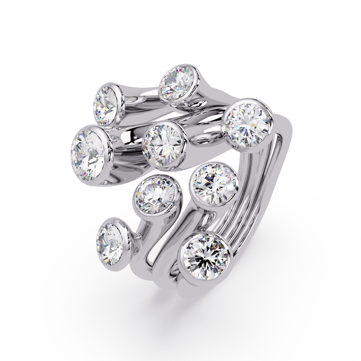 Round Cut Bezel Set Multi Layer Lab Grown Diamond Open Ring - HIGHCARAT DIAMONDS