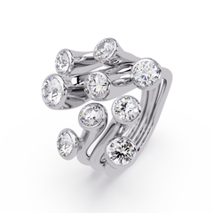 Round Cut Bezel Set Multi Layer Lab Grown Diamond Open Ring - HIGHCARAT DIAMONDS