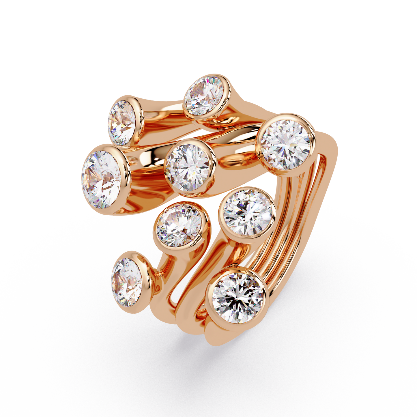 Round Cut Bezel Set Multi Layer Lab Grown Diamond Open Ring - HIGHCARAT DIAMONDS