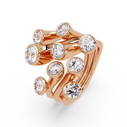 Round Cut Bezel Set Multi Layer Lab Grown Diamond Open Ring - HIGHCARAT DIAMONDS