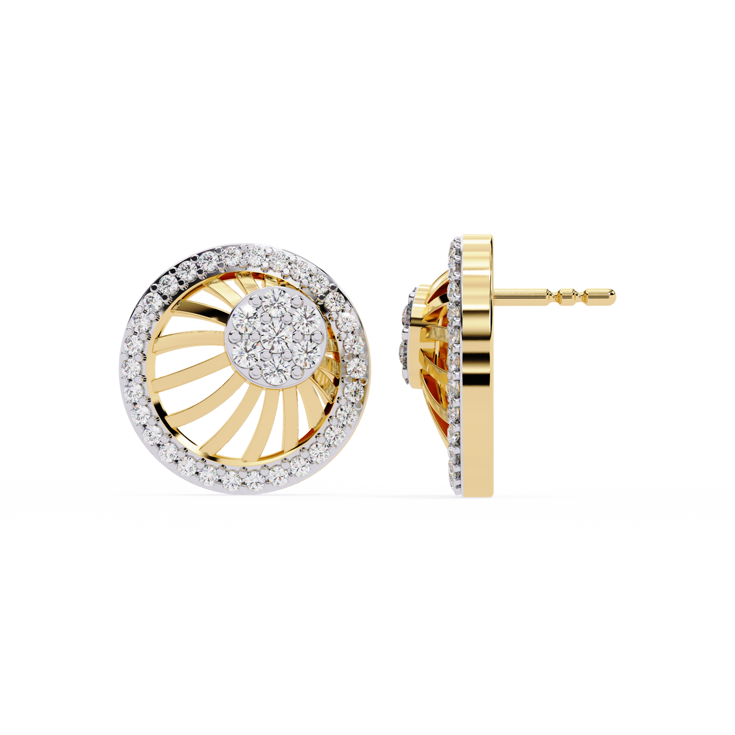 Round Cut White Colorless Diamond Handcrafted Vintage 14k Solid White Gold Sparkling Every Day Stud Earring - HIGHCARAT DIAMONDS
